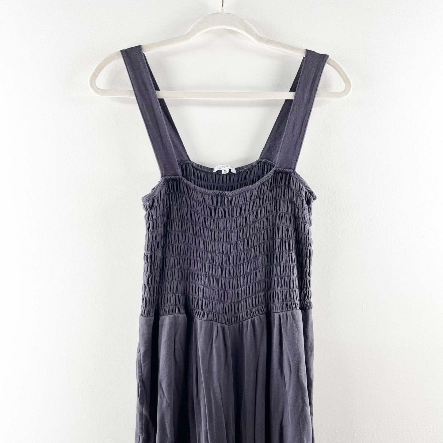 Z Supply Smocked Square Neck Wide Leg Jumpsuit Gray Medium