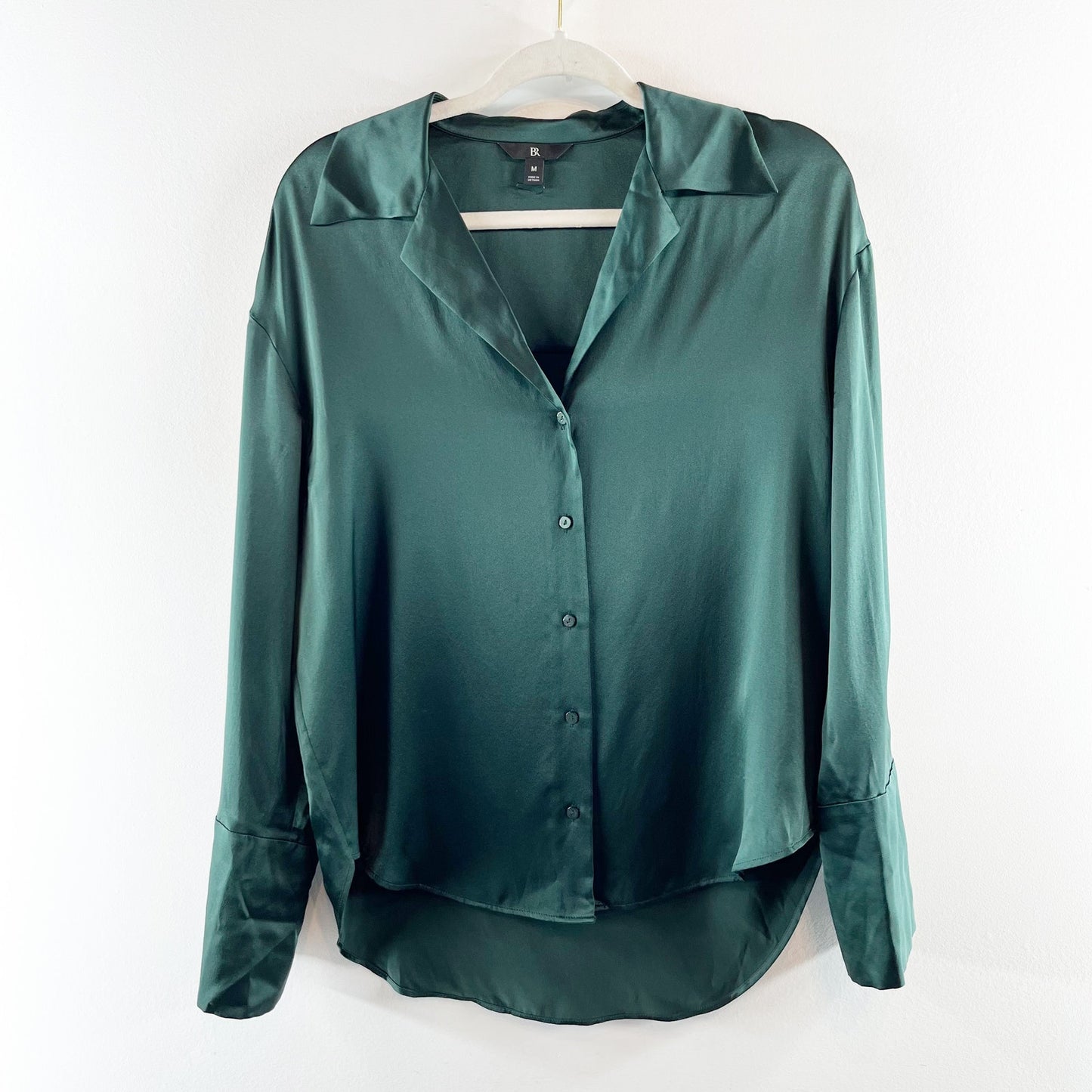 Banana Republic Bliss Silk Button Down Silk Shirt Blouse Green Medium