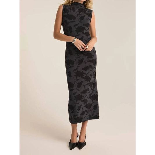 Z Supply Tatum Shadow Floral Print Sleeveless Bodycon Midi Dress Black Small