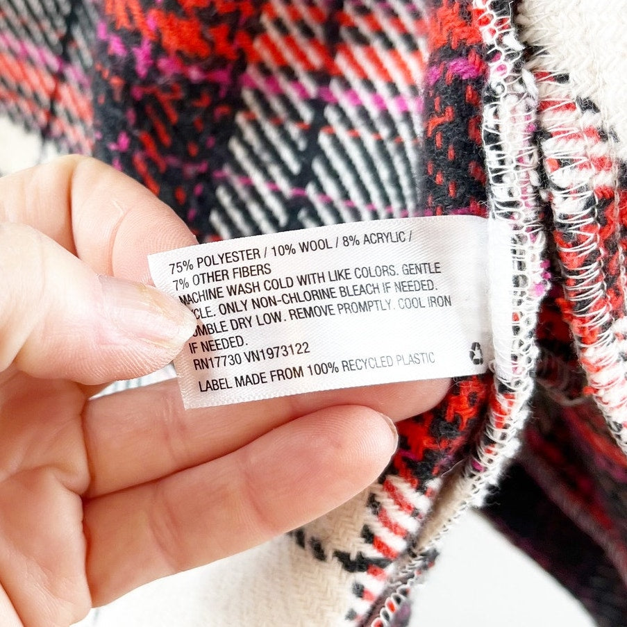 Universal Thread Plaid Long Sleeve Button-Down Shacket Jacket White Red Small