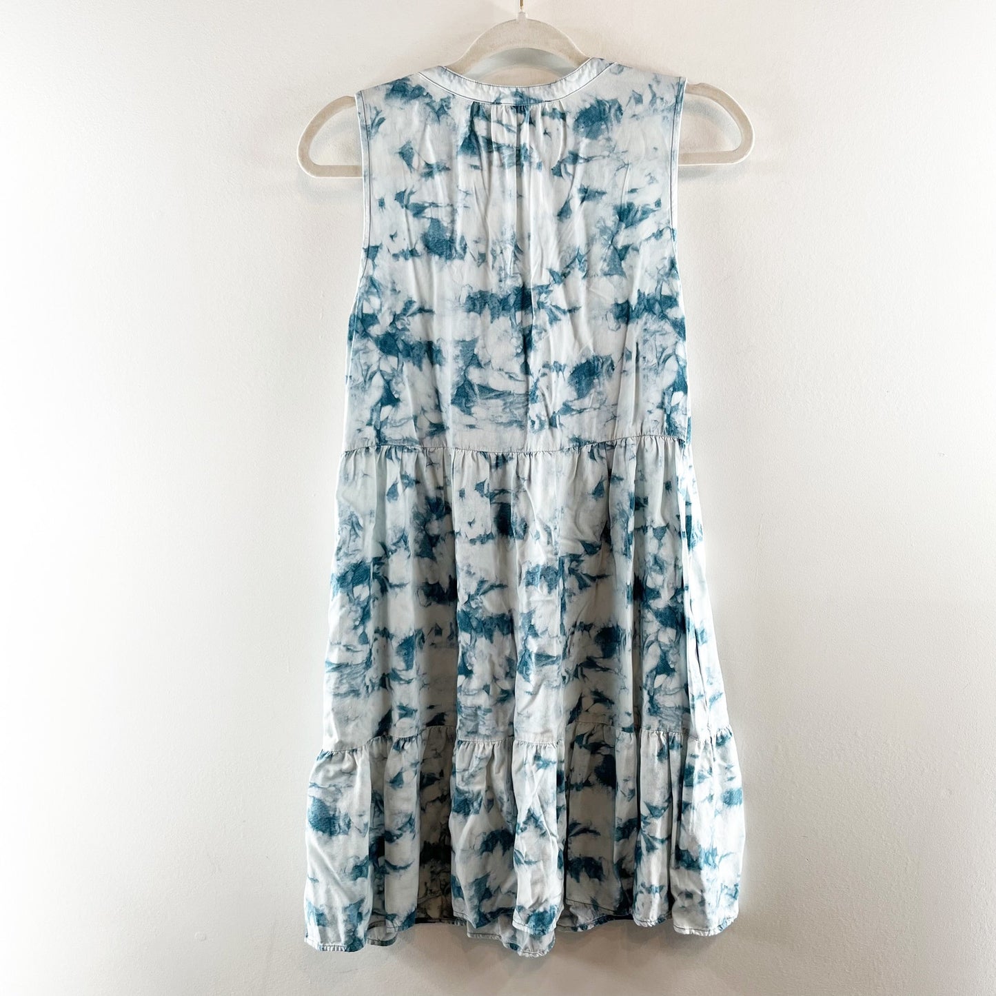 Carve Designs Button Front Babydoll Tunic Tie Dye Mini Dress White Blue Small