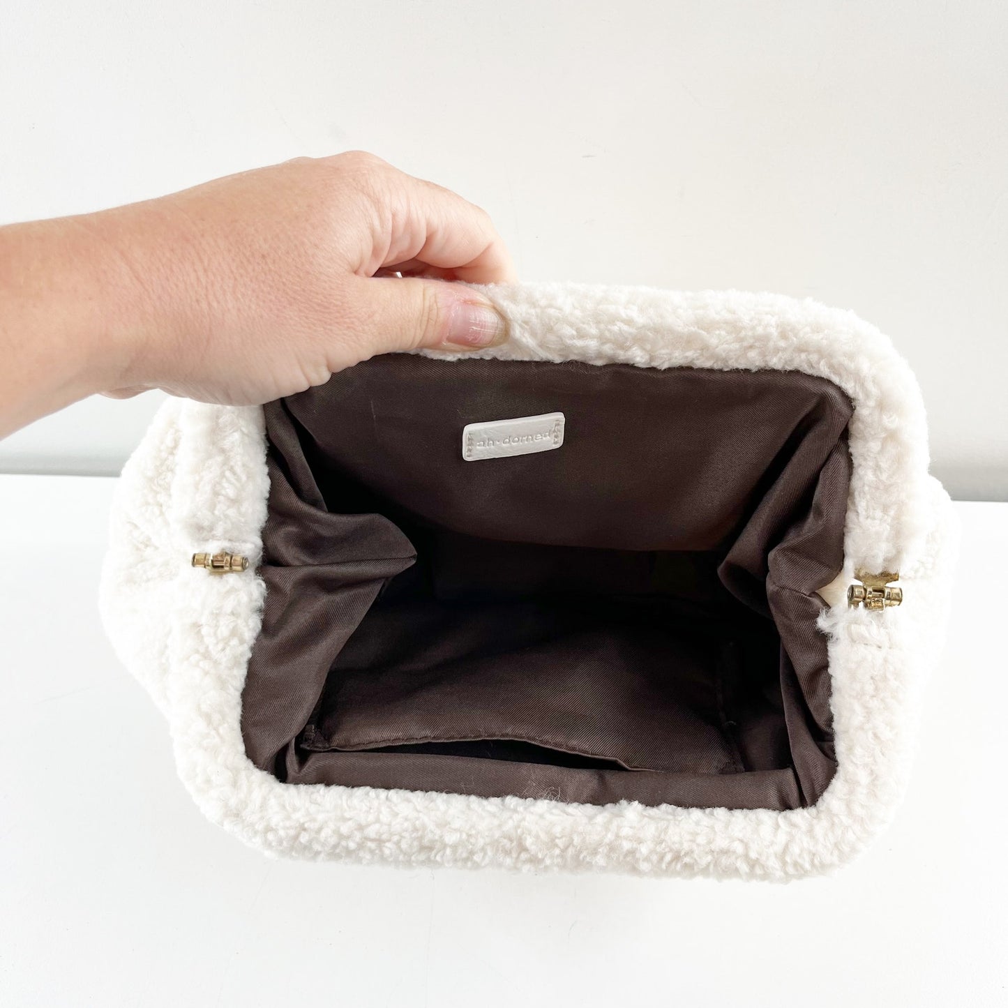 Ah Dorned Sherpa Flap Clutch Purse Wallet Ivory Cream
