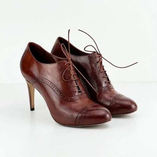 Cole Haan Air Violet Lace Up Oxford Pumps Heels Leather Brown 8