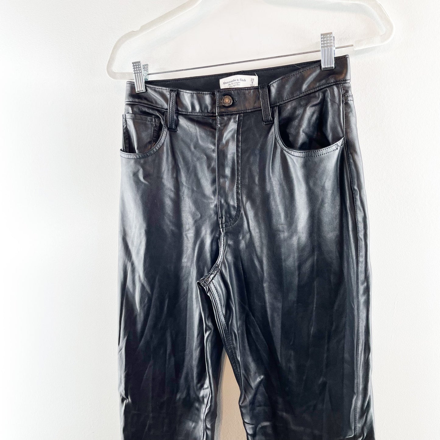 Abercrombie & Fitch The 90's Straight Ultra High Rise Faux Leather Pants Black 8