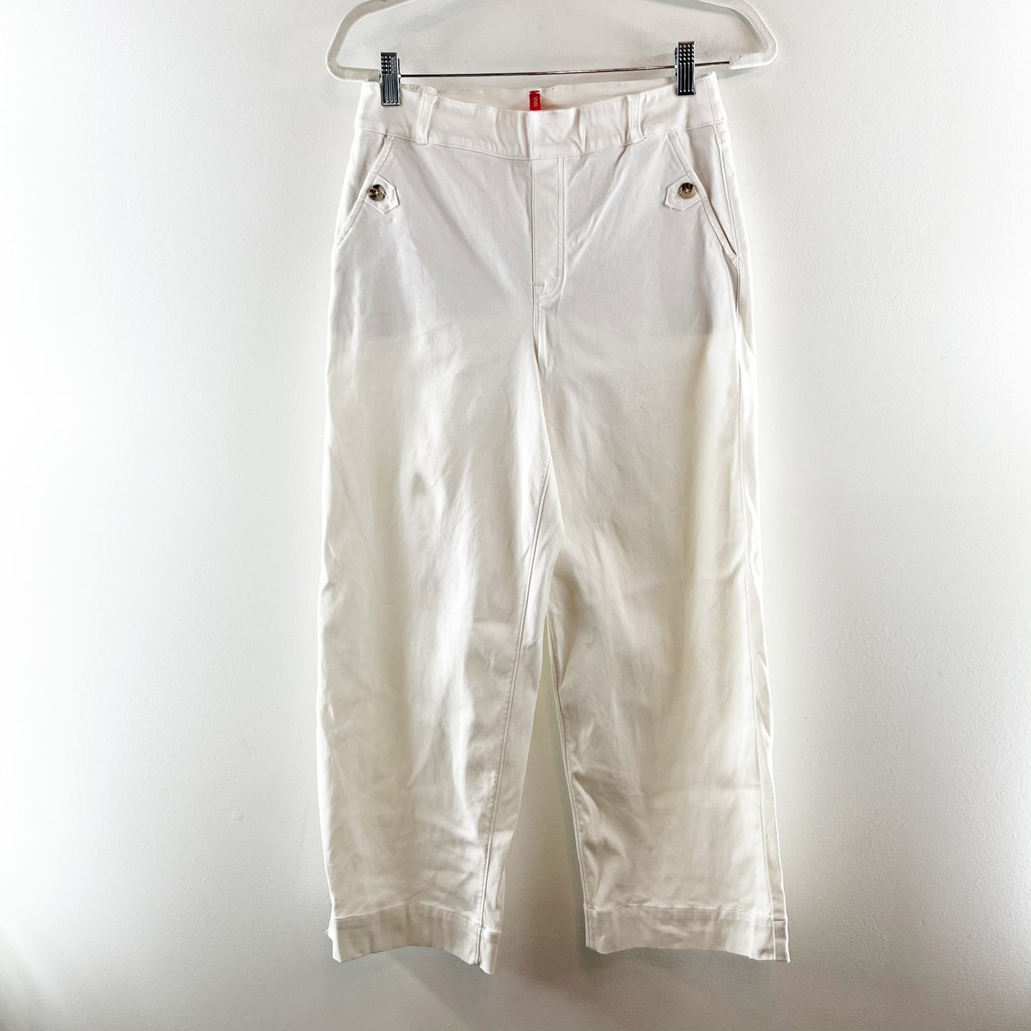 Spanx High Rise Cropped Twill Wide Leg Pants Trousers White Large