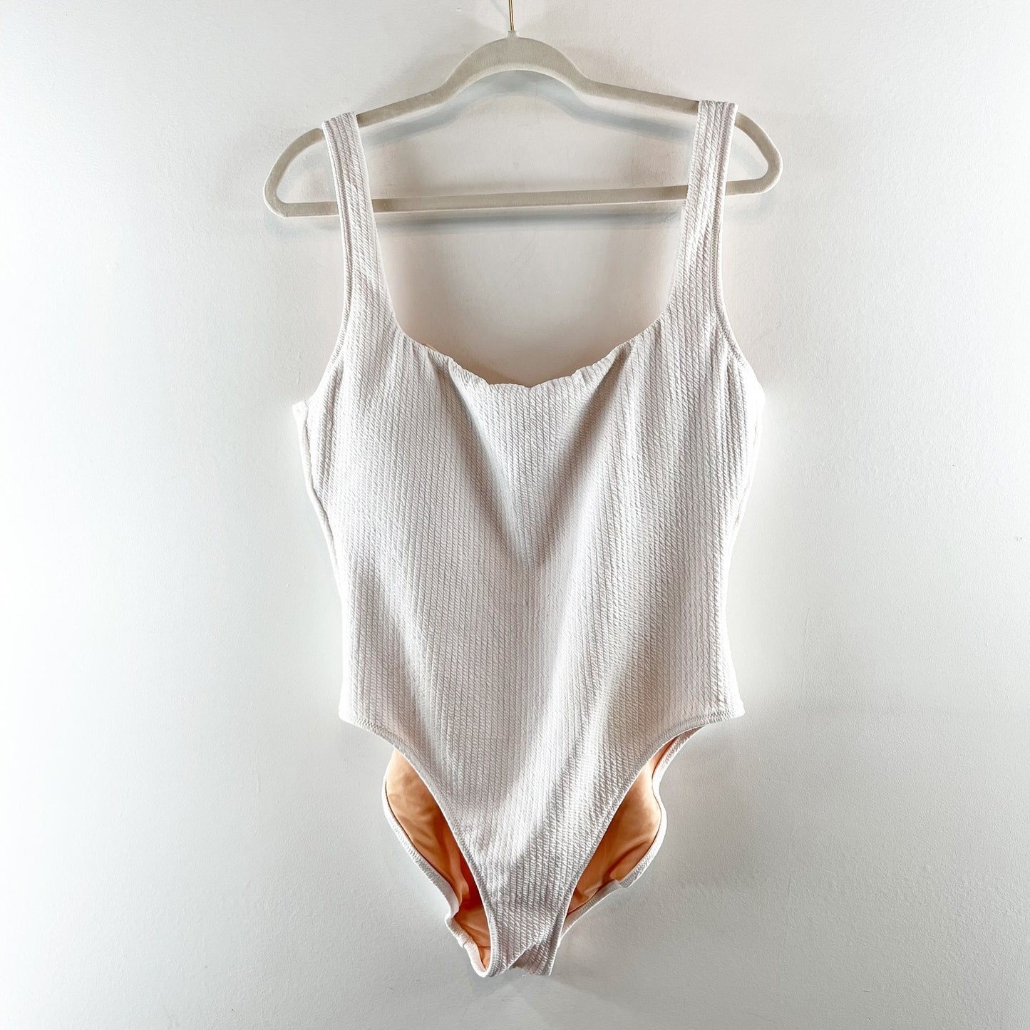 J. Crew Textured Square Neck One Piece Swimsuit White 14