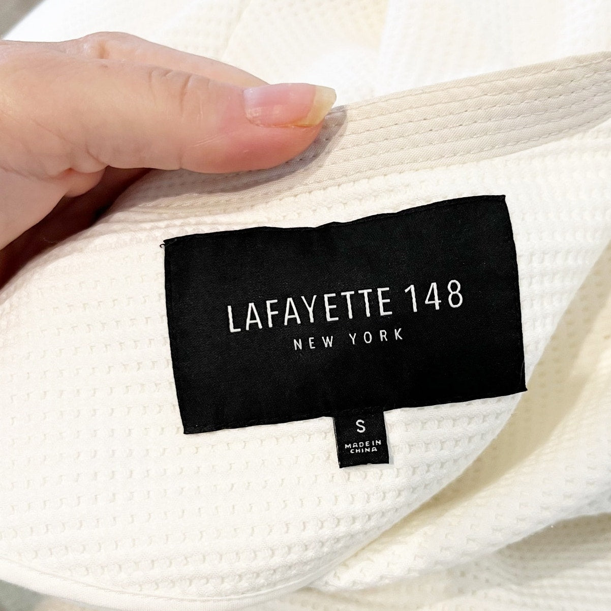 Lafayette 148 New York Long Sleeve Open Waffle Knit Jacket Blazer White Small