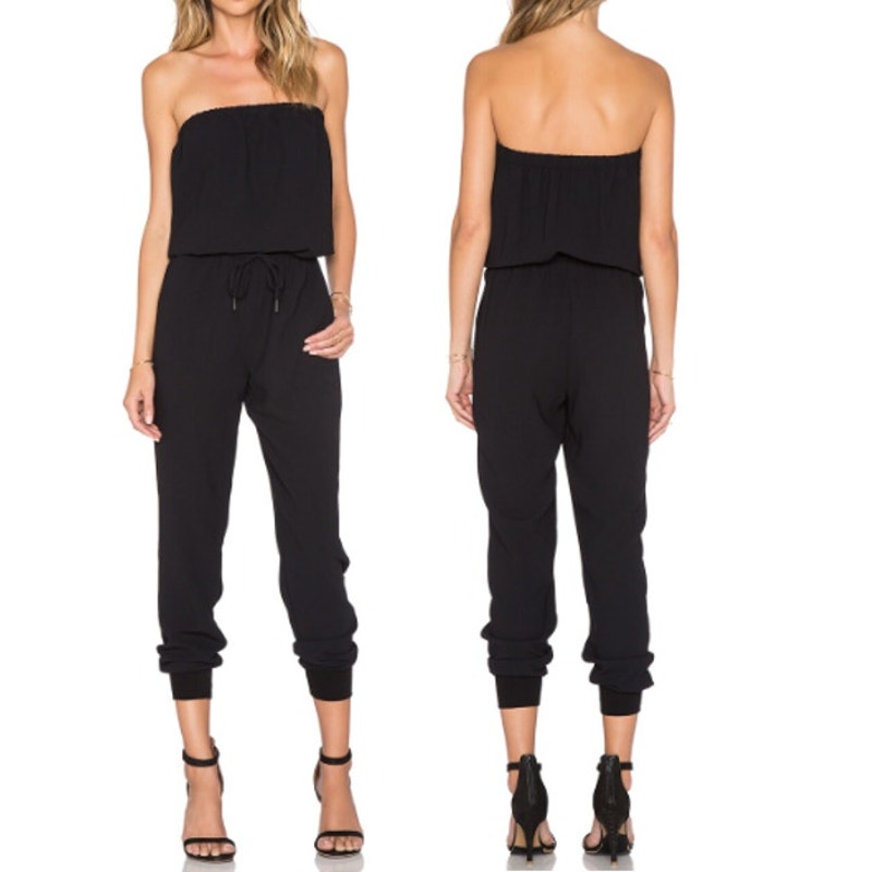 Joie Fairly Strapless Drawstring Waist Pocket One Piece Jumpsuit Caviar Black XS