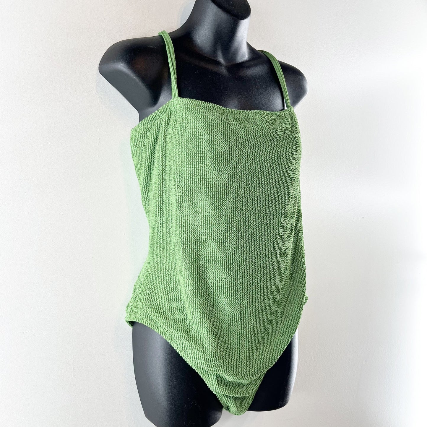 Shade & Shore Square Neck Textured One Piece Swimsuit Green Large
