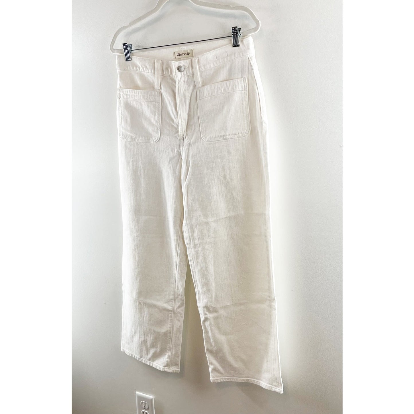 Madewell The Perfect Vintage Wide Leg Crop Jeans Patch Pocket Tile White 10