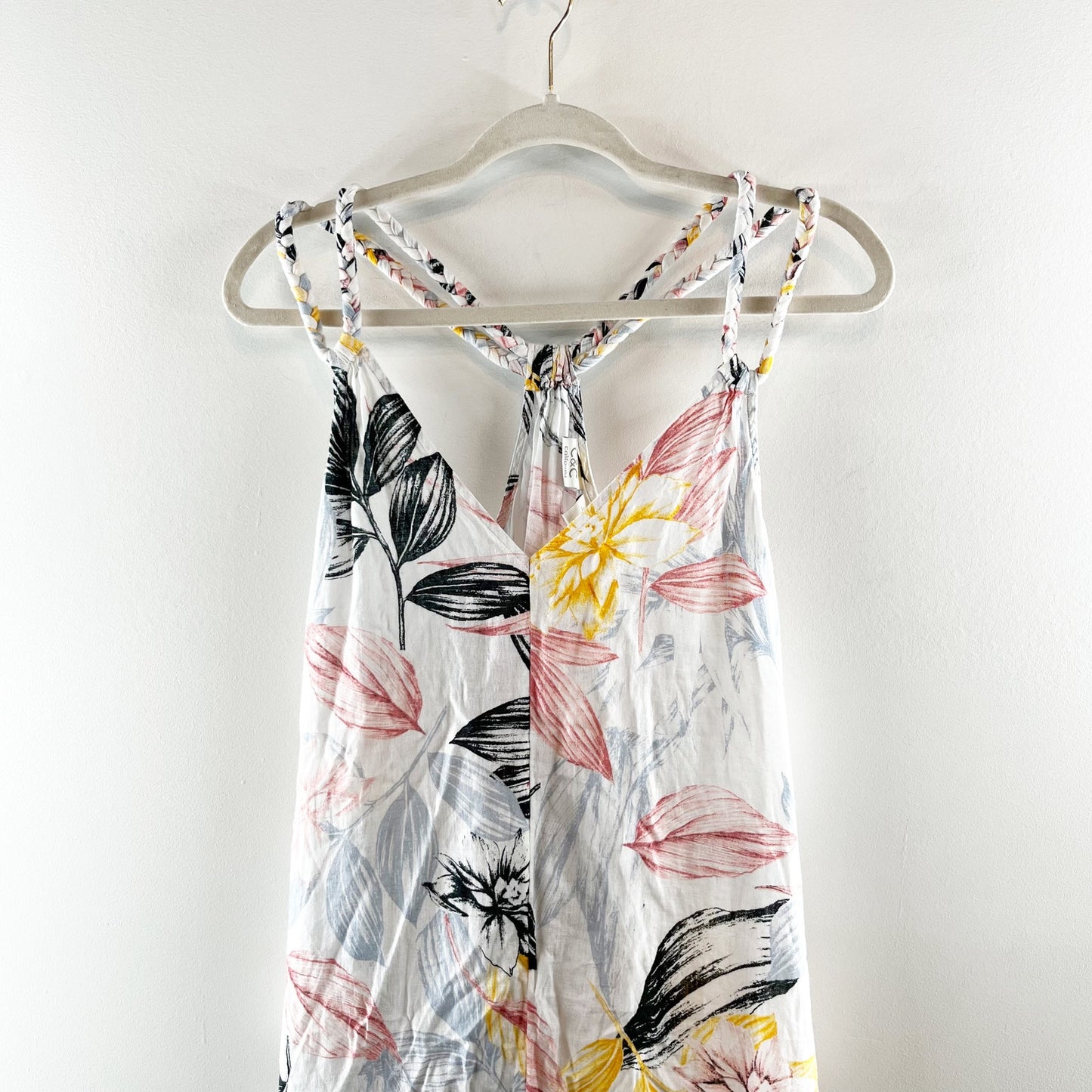 C&C California Linen Blend Floral Midi Slip Dress White XL