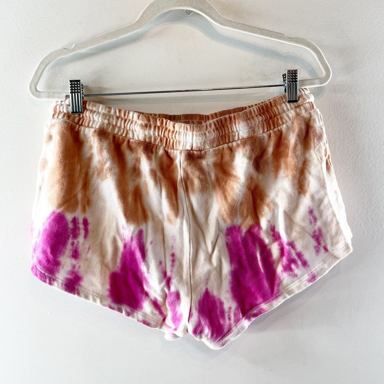 Z Supply Cotton High Rise Tie Dye Lounge Shorts Pink White Tan Medium