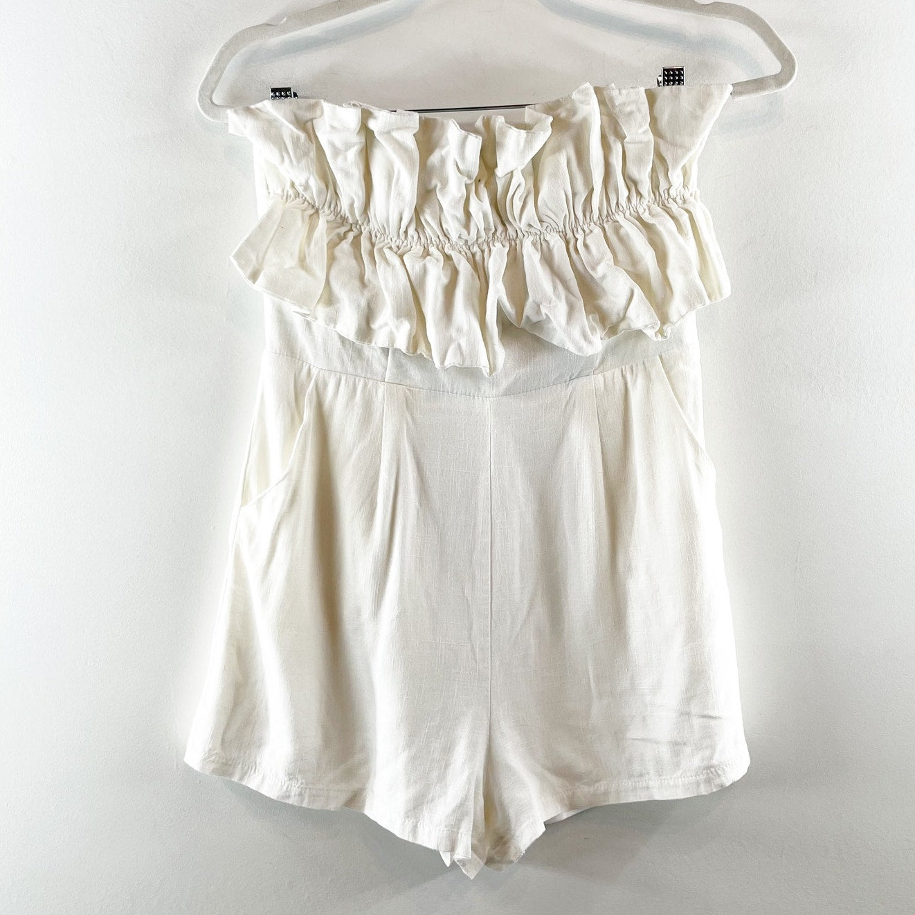 Princess Polly Hunter Mae Strapless Ruched Frill Short Romper White 6