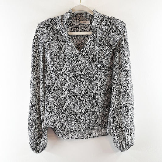 Closed Long Sleeve Printed Viscose Silk Blouse Black White XXS