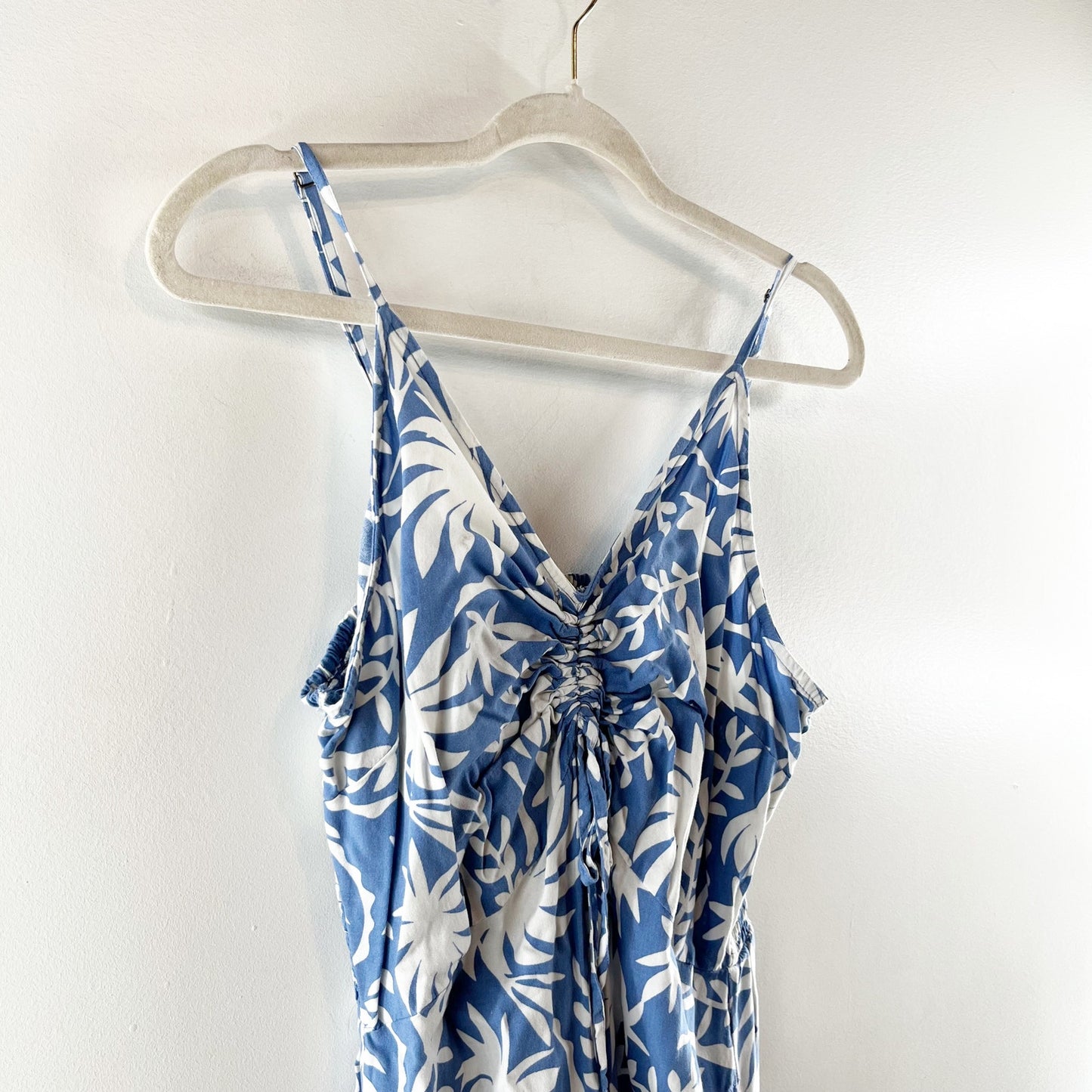 Japna Wide Leg Floral One Piece Jumpsuit Blue White XL