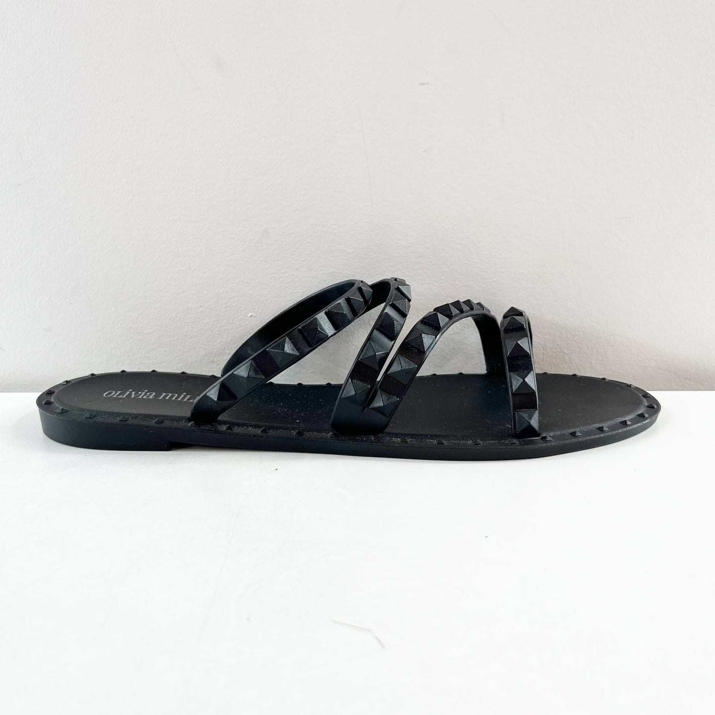 Olivia Miller Strappy Studded Slide Sandals Black 10