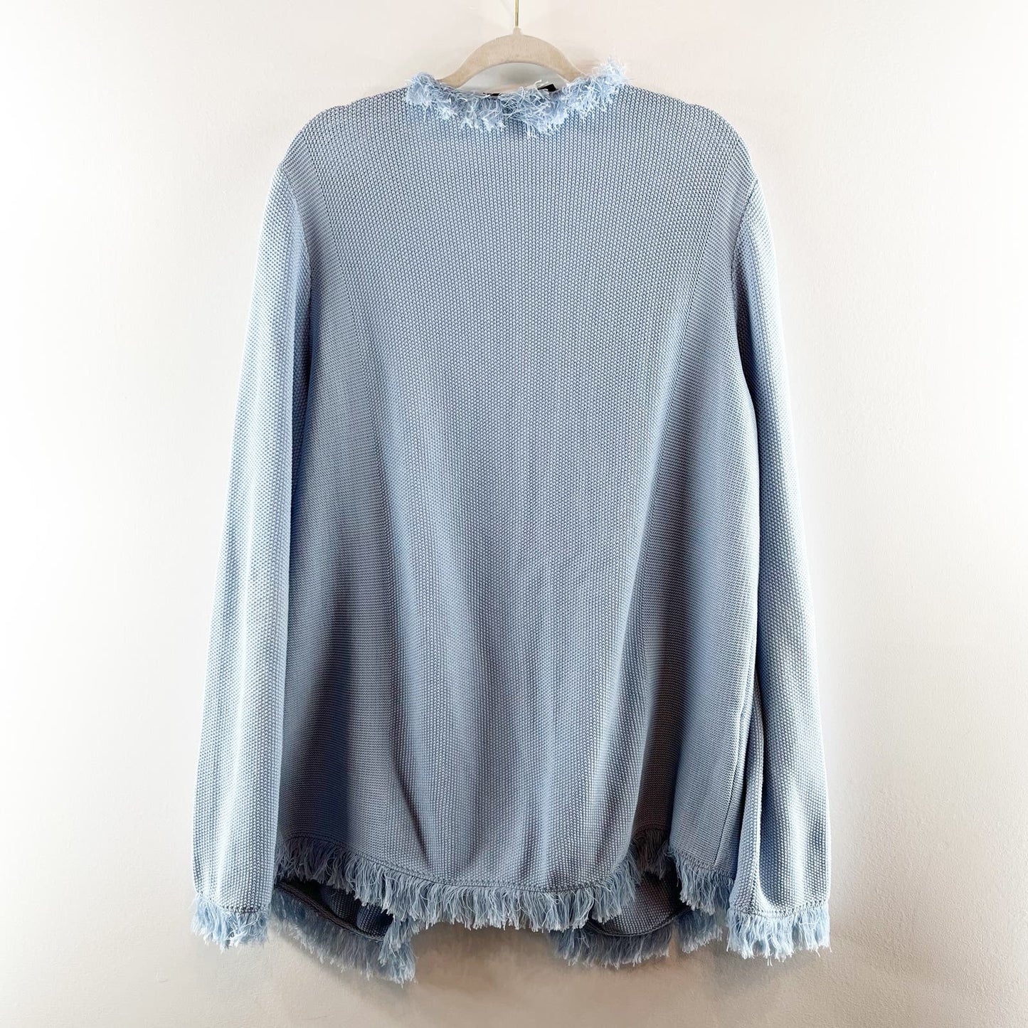 Les Copains Fringed Trim Open Front Cardigan Sweater Blue IT 50 / 1X
