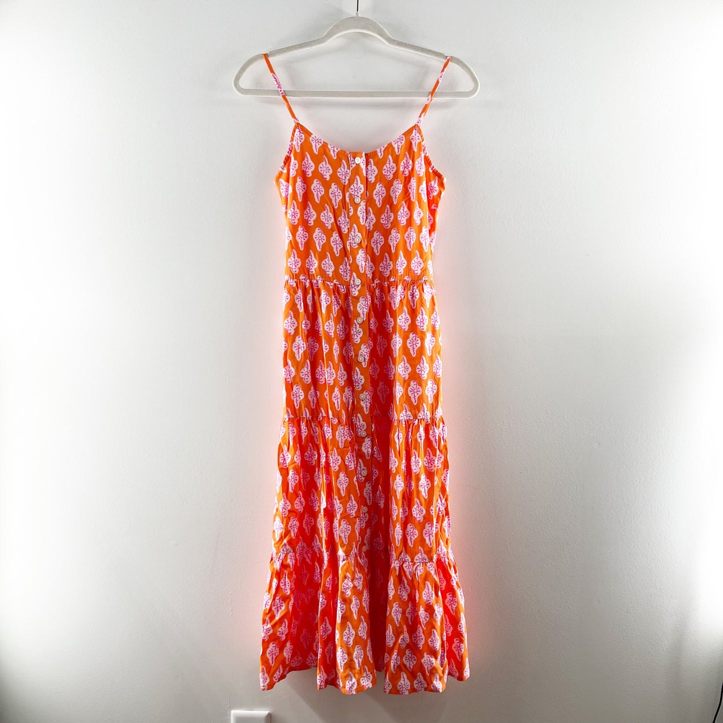 J. Crew Strappy Tiered Midi Sundress in Bold Orange Pink 00