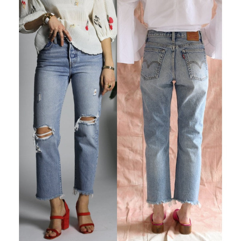 Levi's Premium Distressed Denim Frayed Hem Wedgie Straight Jean Lost Inside 27