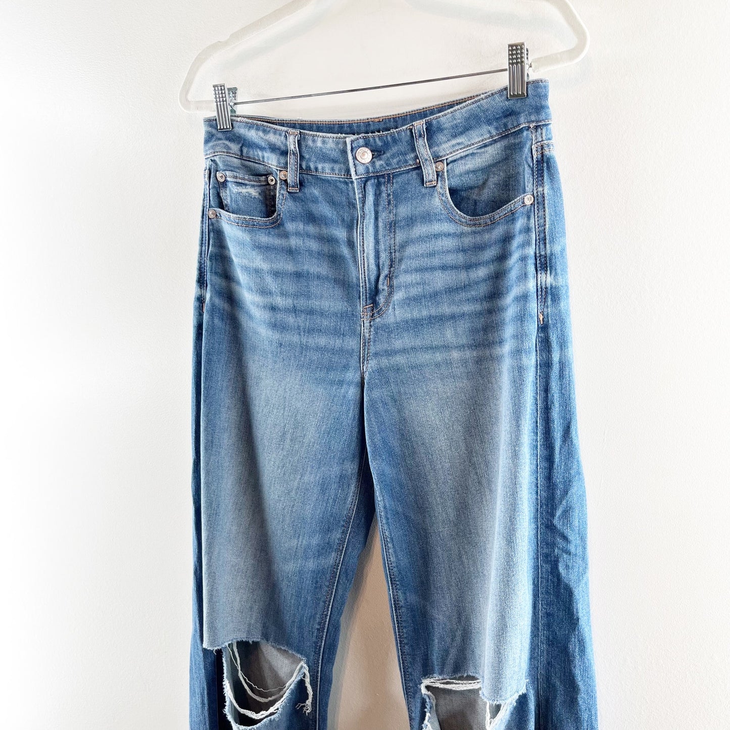 American Eagle Super High Rise Baggy Wide Leg Jeans Blue 4 Long / Tall