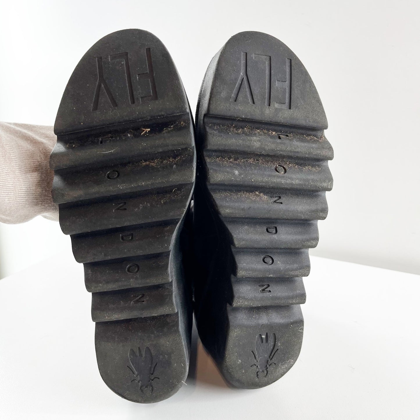 Fly London Leather Arkansas Wedge Pull On Boots Booties Black 10