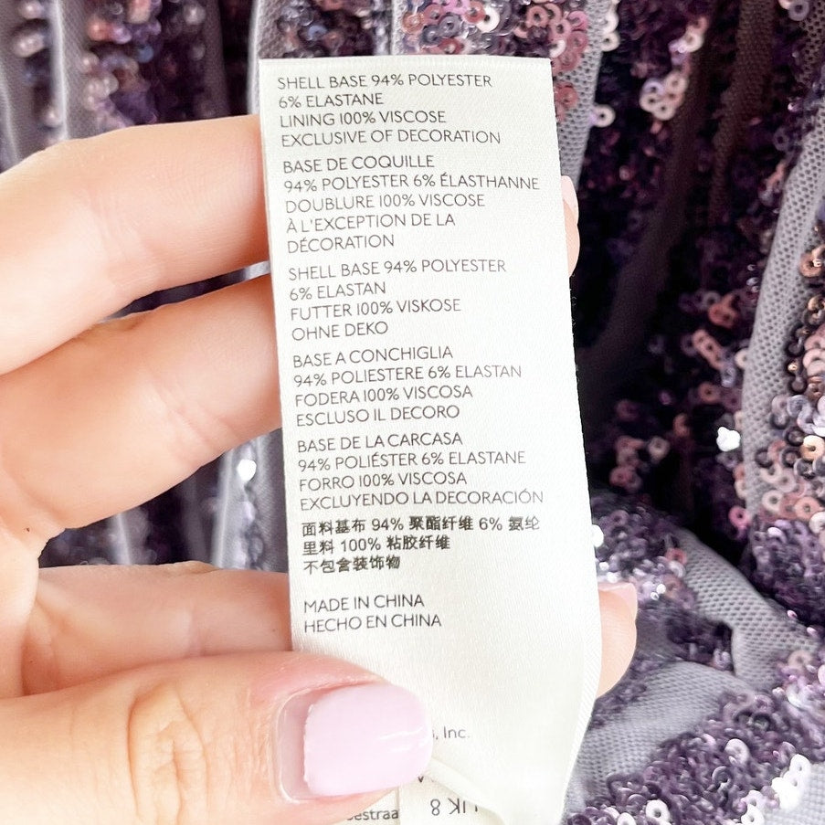 Anthropologie Open Back Long Sleeve Sequin Mini Dress Lilac Purple 4