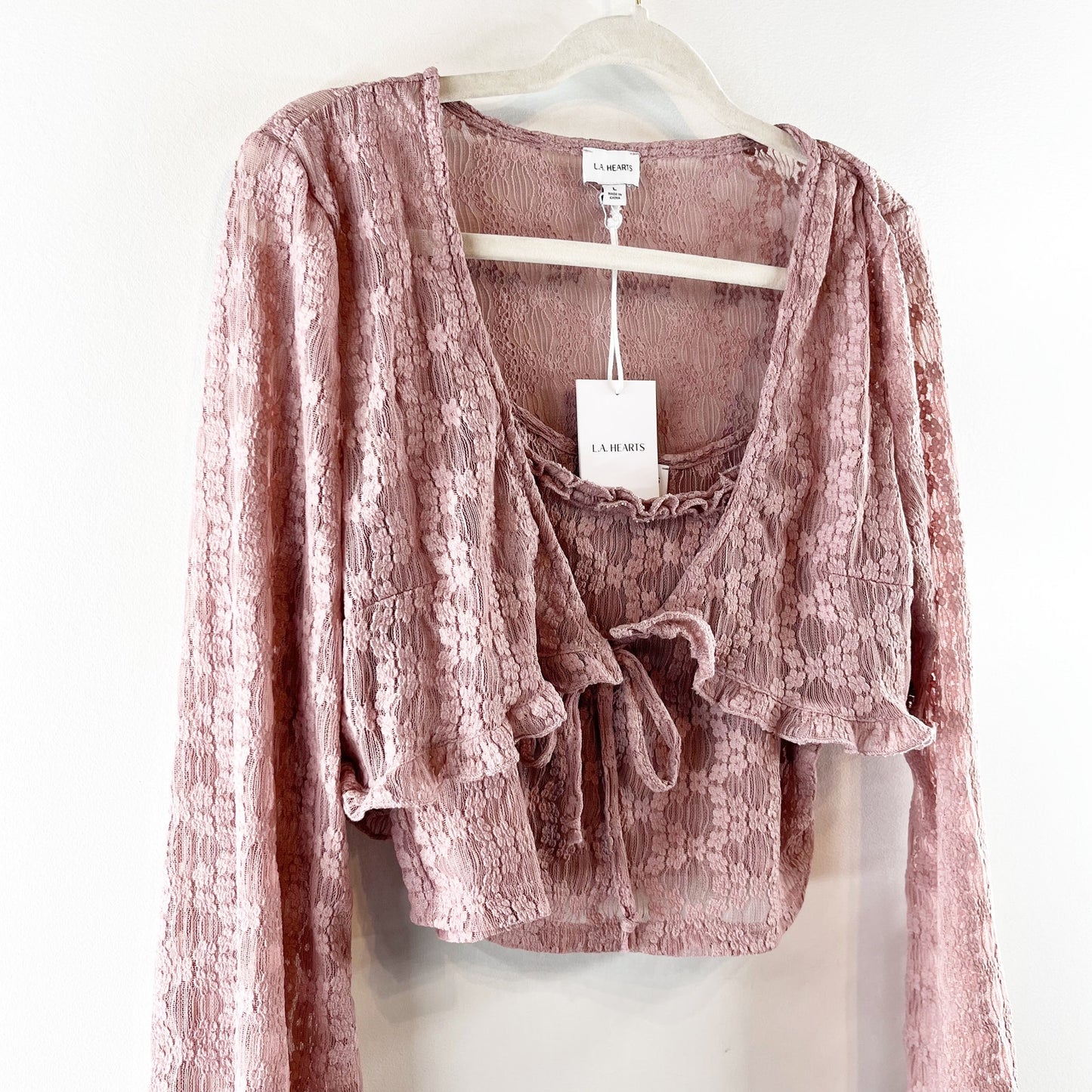 LA Hearts PacSun Tie Front Cami and Cardigan Two Piece Set Rose Pink Large