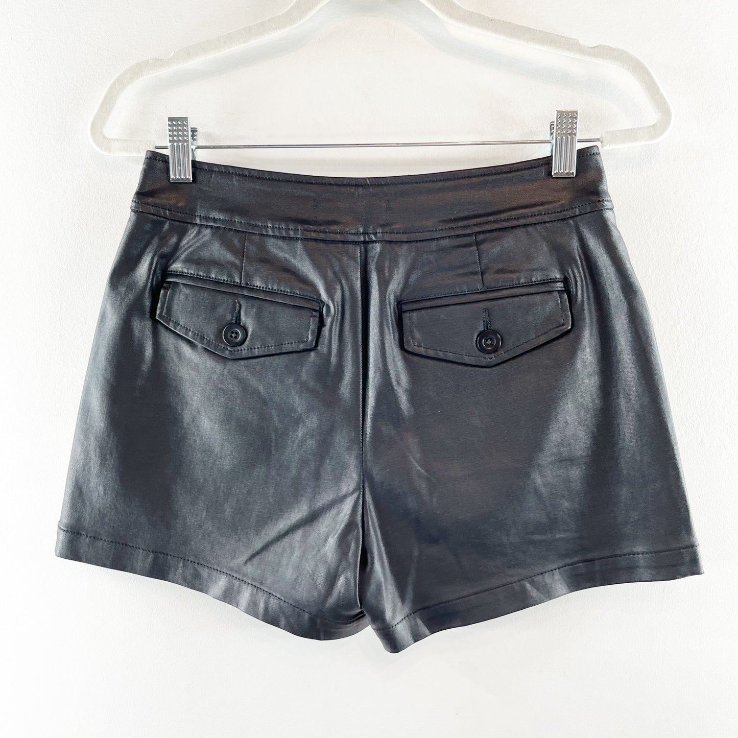 Sanctuary Coated Mya Faux Leather High Waisted Trouser Shorts Black 27