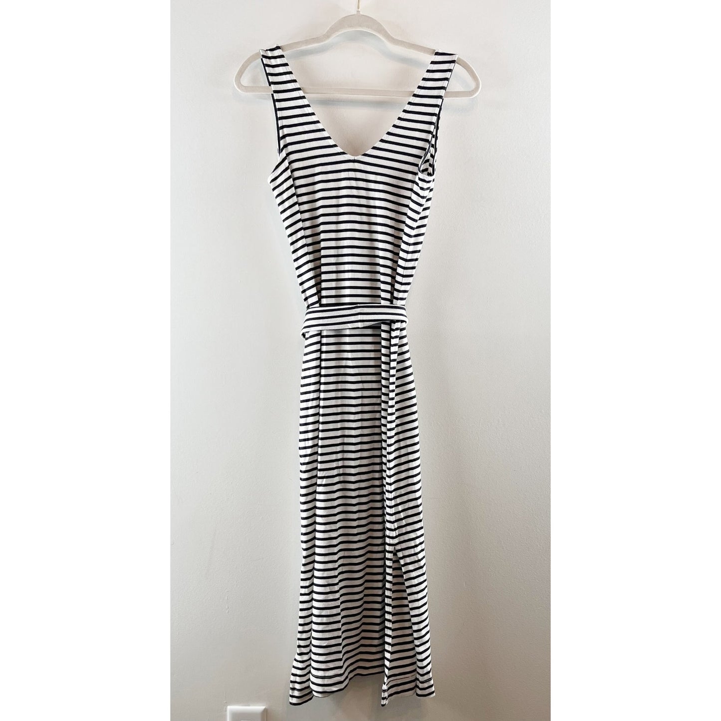 Vineyard Vines V Neck Sleeveless Belted Tank Midi Dress White Black XS