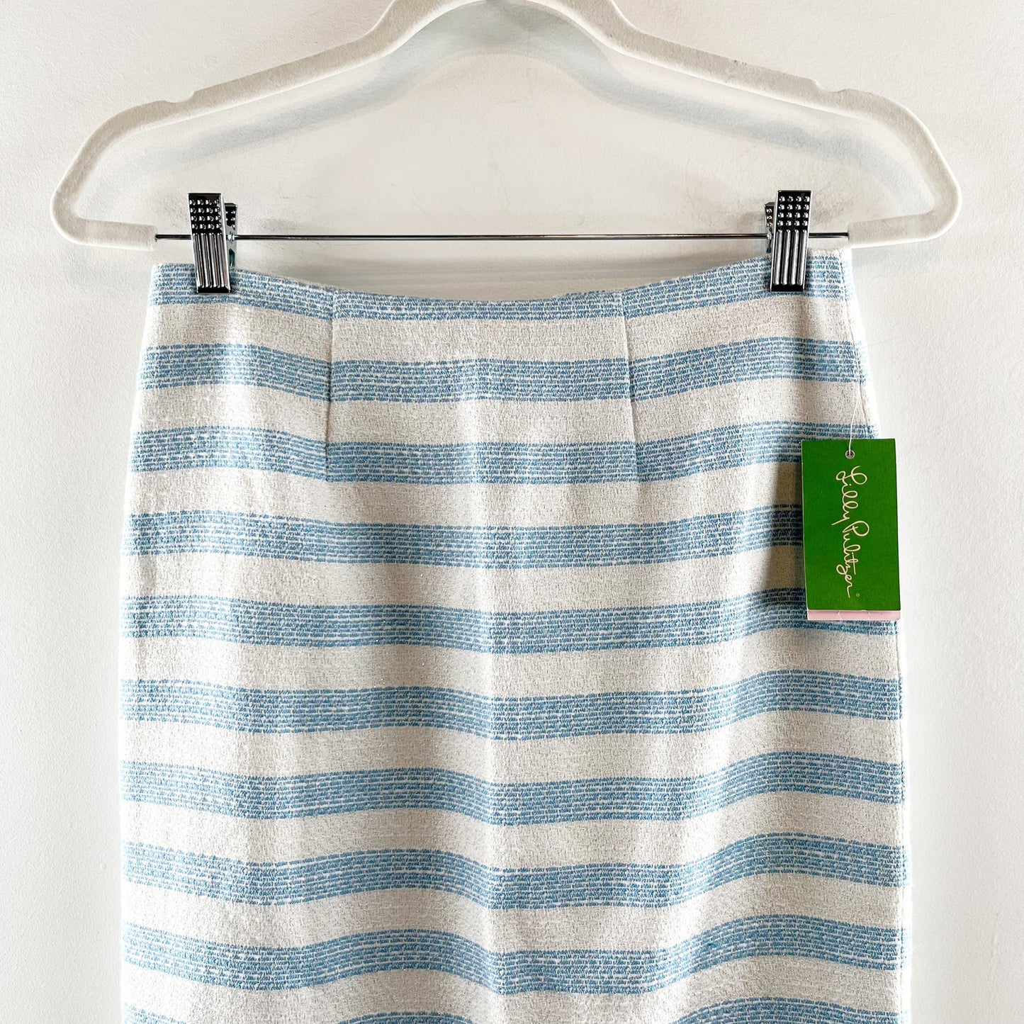 Lilly Pulitzer Lurex Metallic Boucle Stripe Hyacinth Pencil Skirt Flutter Blue 2