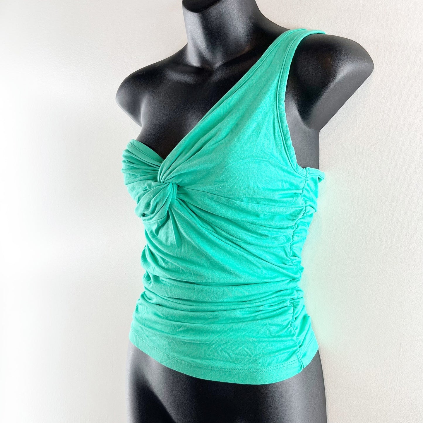 Agolde Domino Twist Front Asymmetric One-Shoulder Tank Top Green Small