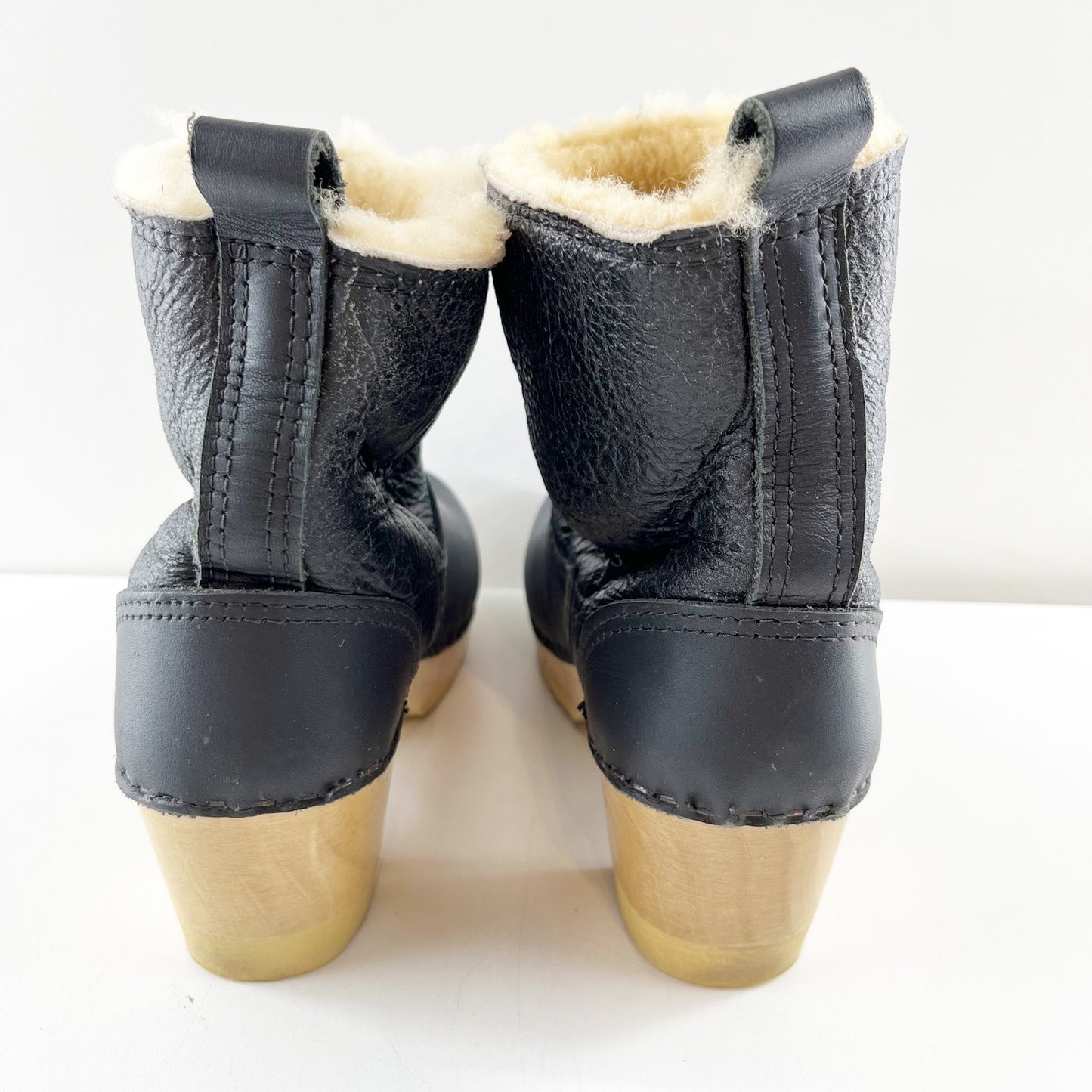 No. 6 Pull On Ankle Sherling Lined Clog Booties Boots Black 39 / US 8.5