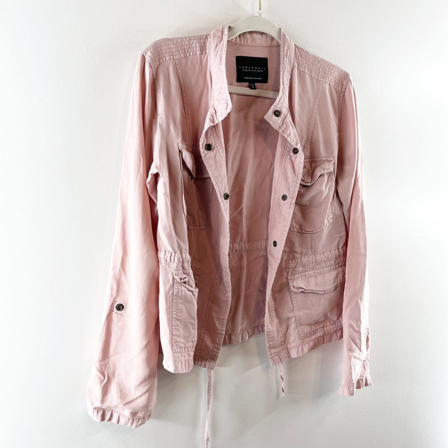 Sanctuary Long Sleeve Button Up Lightweight Utility Jacket Pink Medium