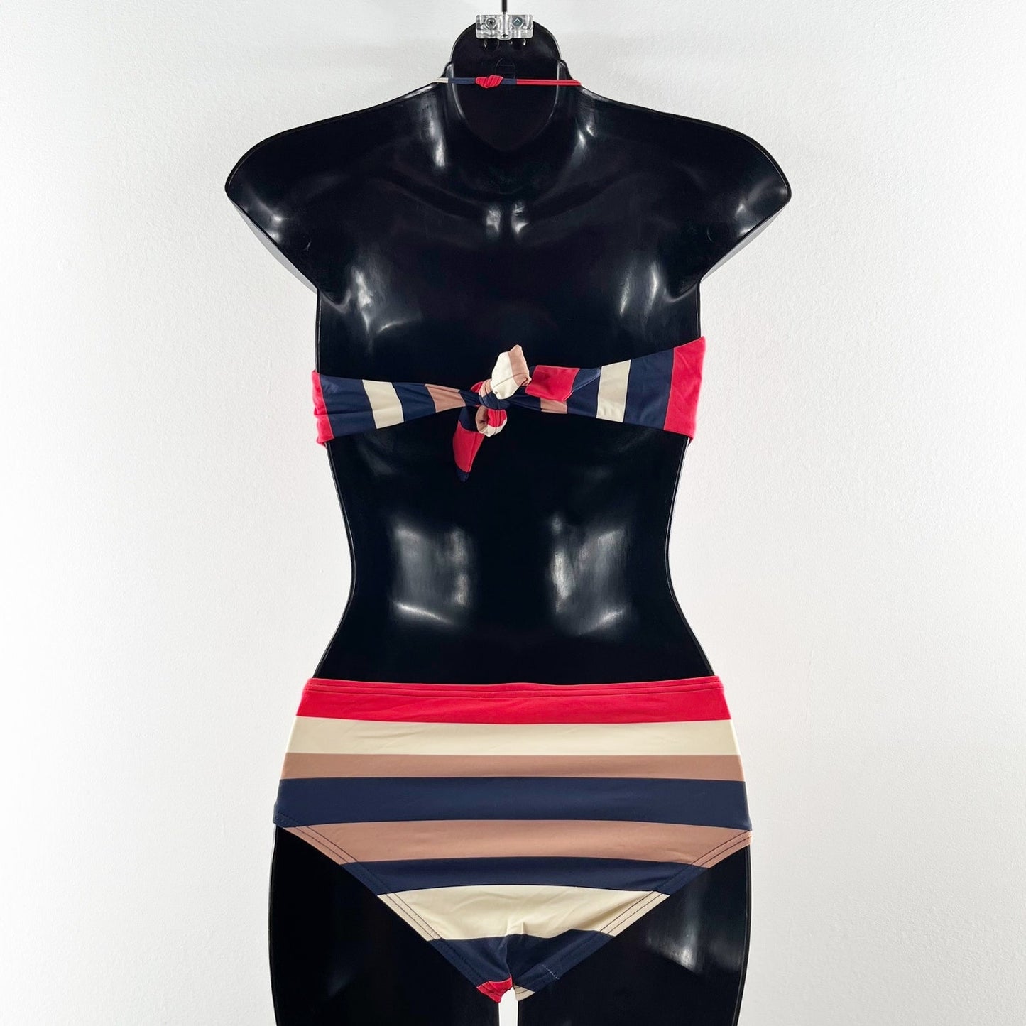 Marc Jacobs Removable Halter Mid Rise Stripe Bikini Navy Red Tan Small / Medium