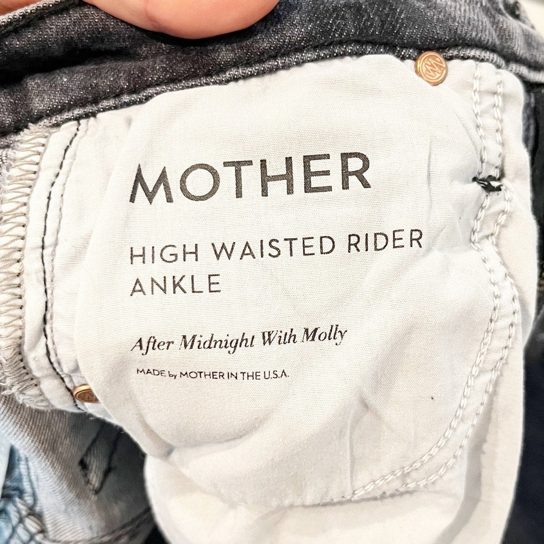 Mother High Waisted Rider Ankle Distressed Jeans After Midnight With Molly Black