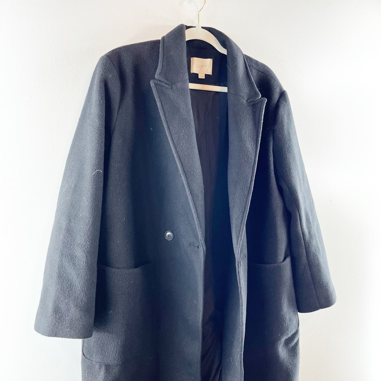 LOFT Modern Long Sleeve Doubleface Peacoat Trench Jacket Black Large Petite