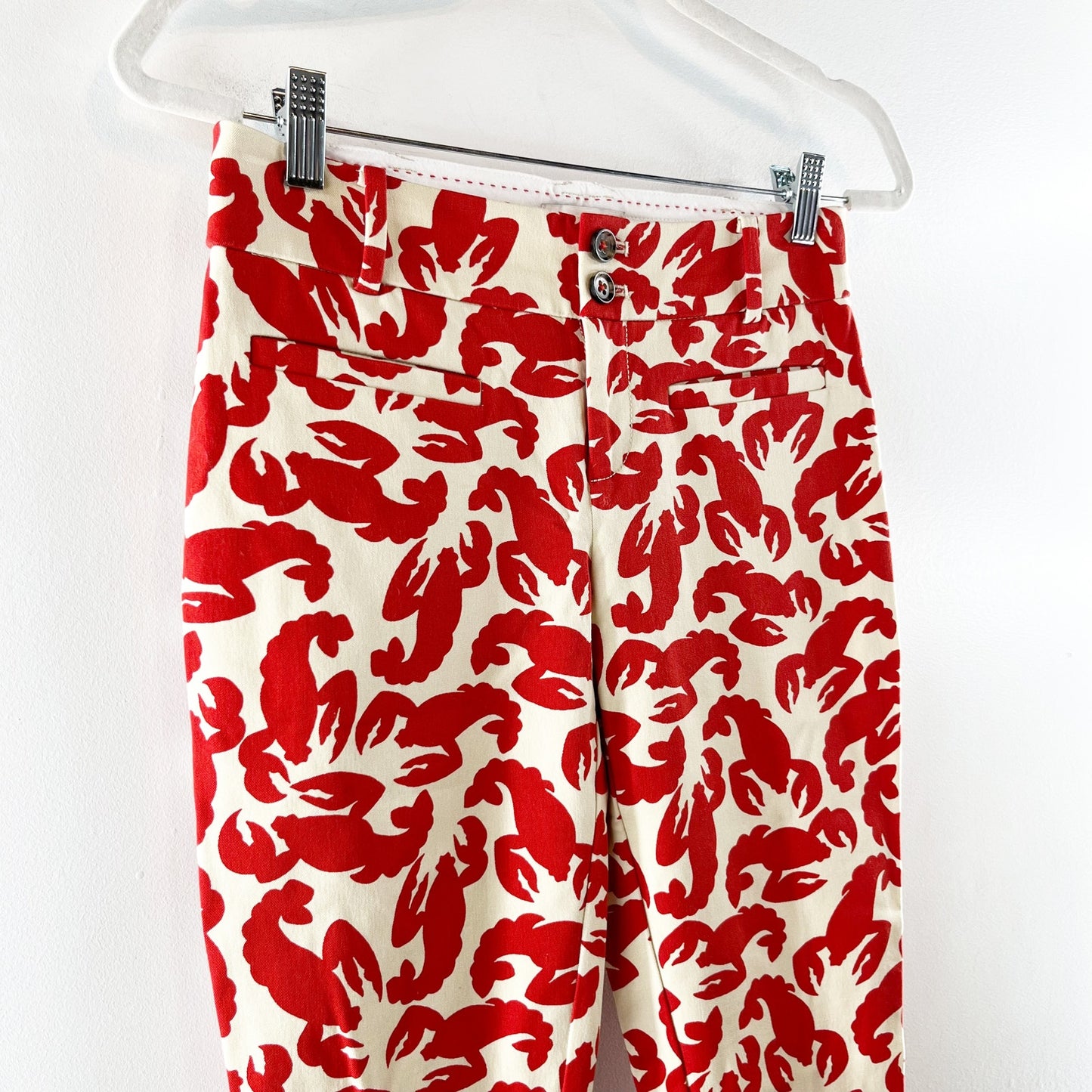 Anthropologie The Essential Slim Cropped Trouser Pants Lobster Print Red 0