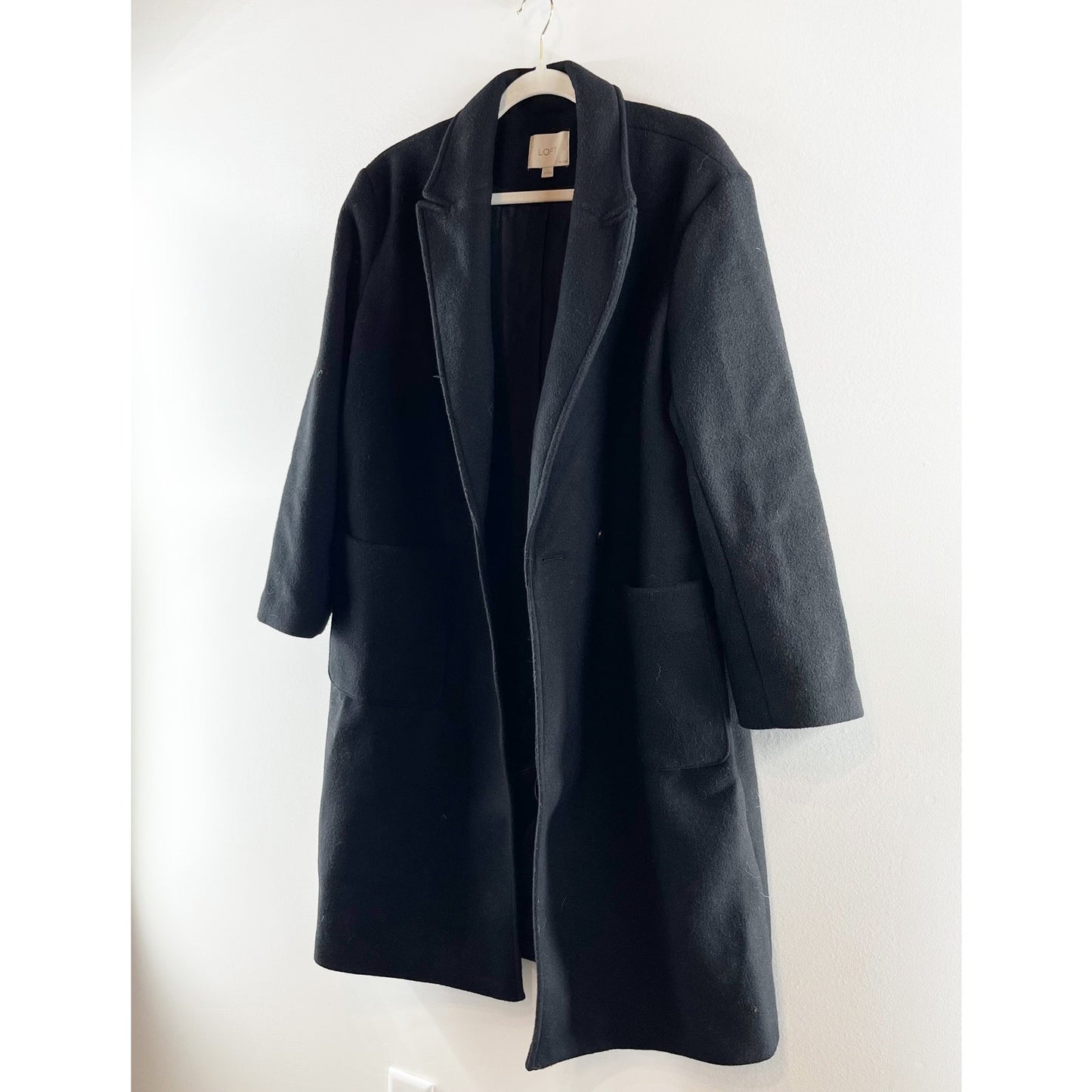 LOFT Modern Long Sleeve Doubleface Peacoat Trench Jacket Black Large Petite