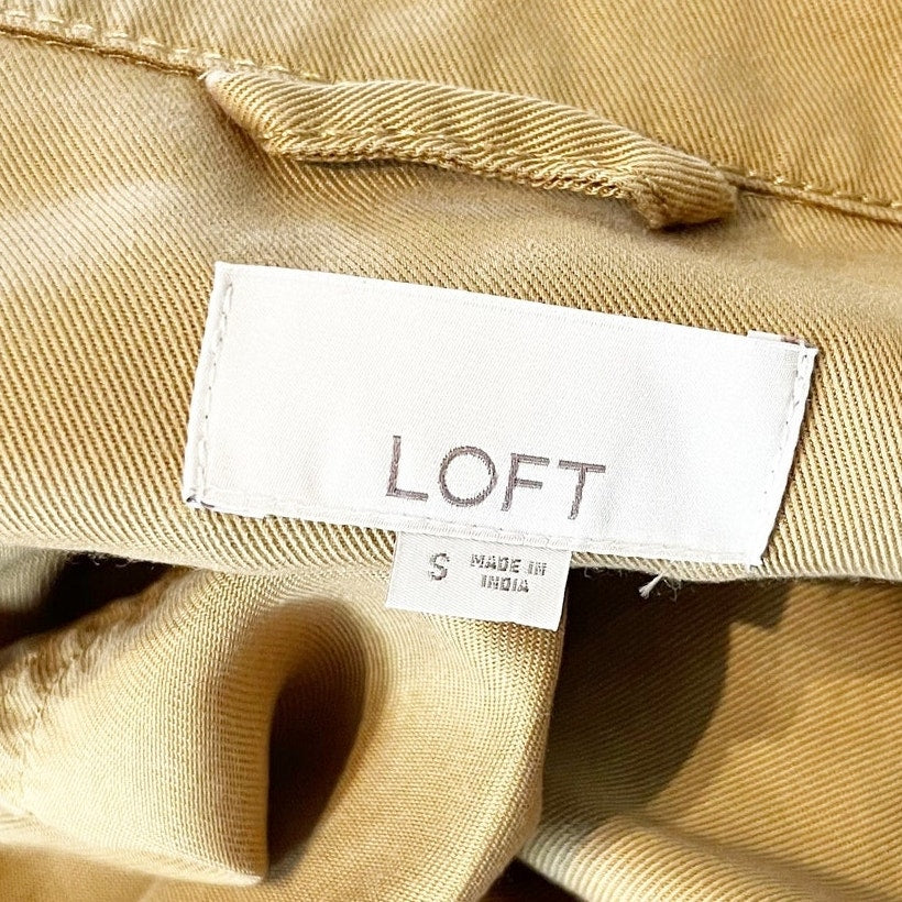 LOFT Snap Button Long Sleeve Boxy Fit Top Shirt Shacket Tan Small