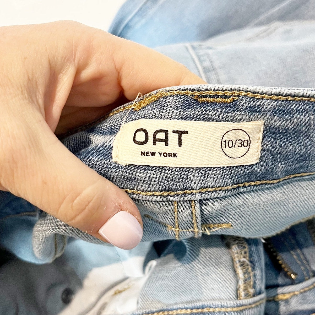 Oat New York High Rise Wide Leg Raw Hem Jeans Denim Blue 10 / 30