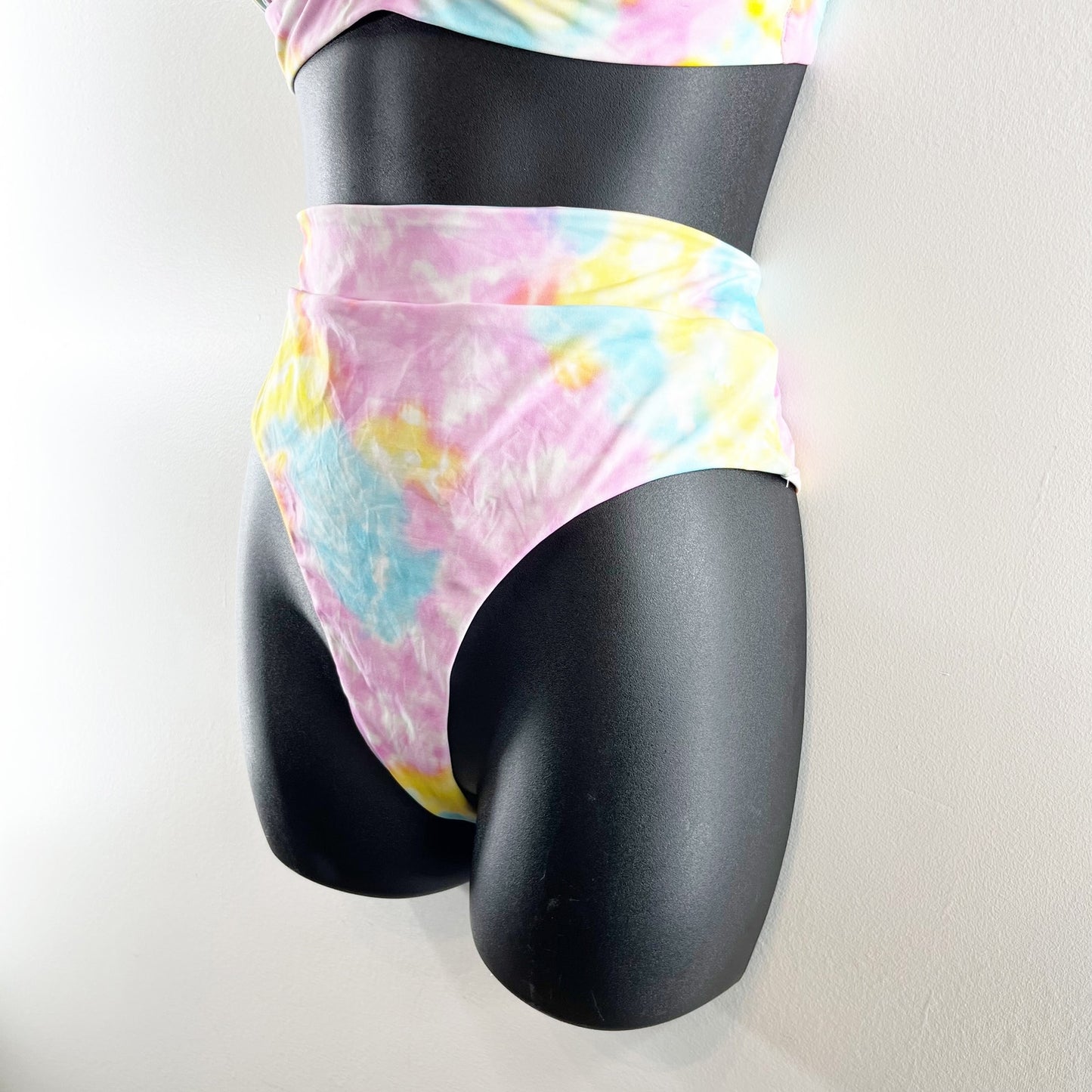 Banana Moon Triangle Tie Dye High Waisted Bikini Swimsuit Blue Pink Yellow Large