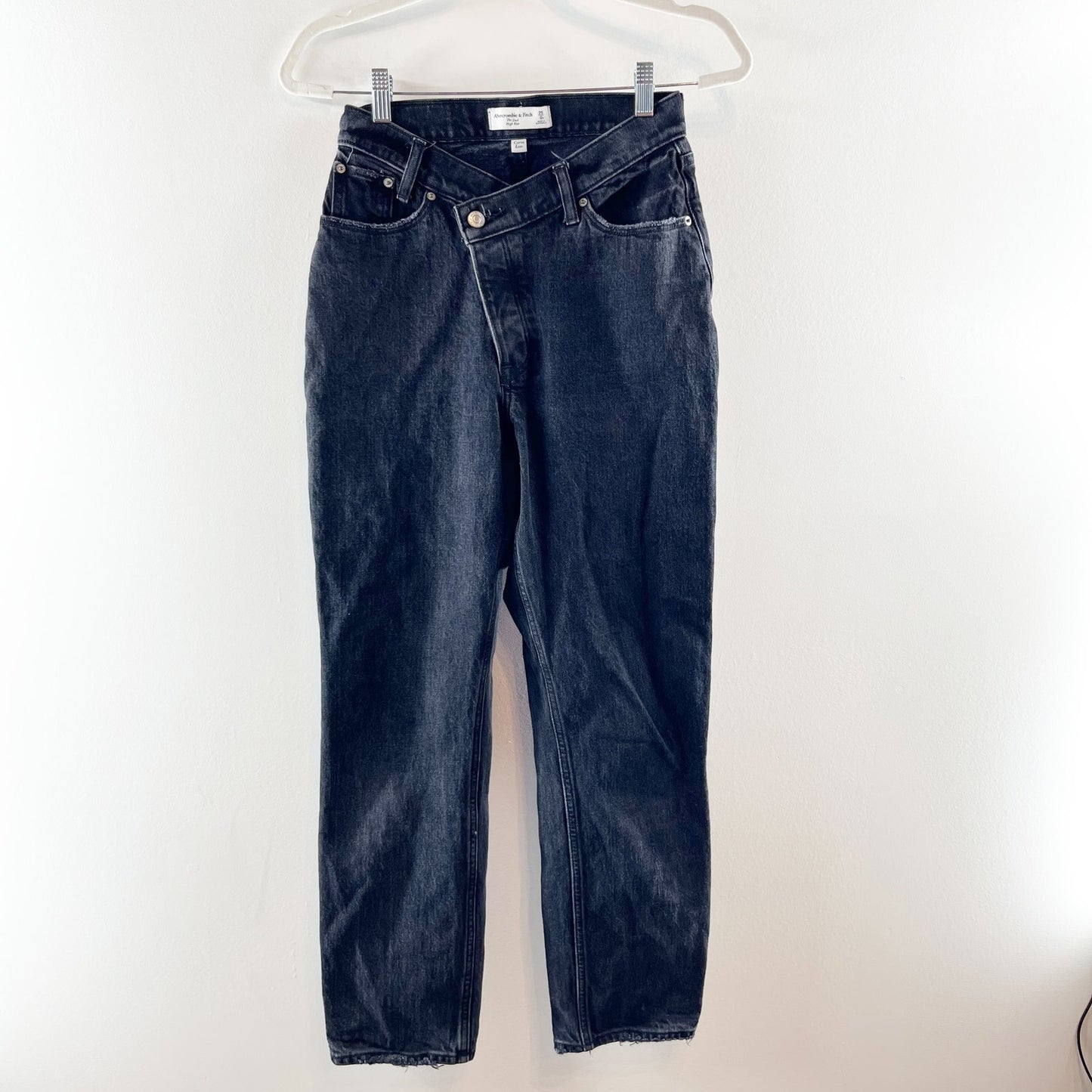 Abercrombie The Dad Curve Love Crossover Waist High Rise Jeans Black 25 Petite