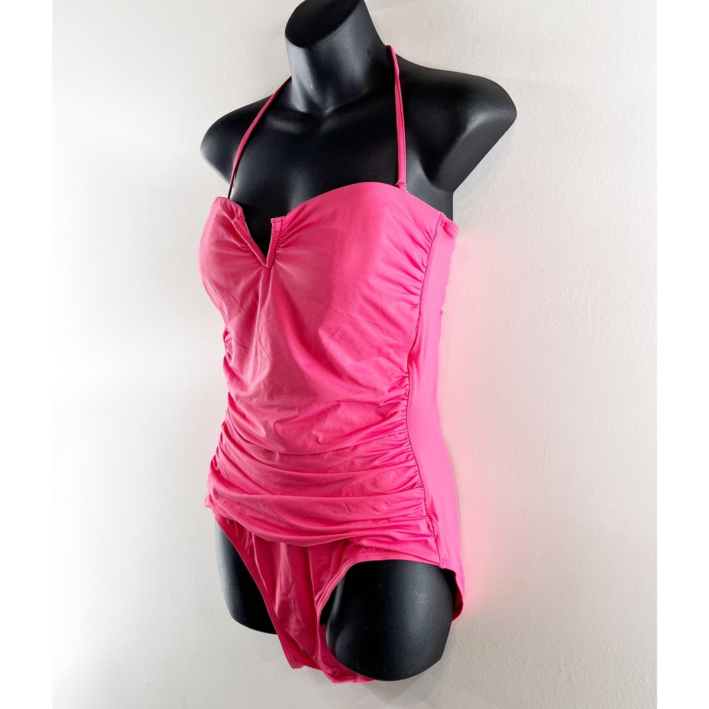 Tommy Bahama Halter Ruched V Cut One Piece Swimsuit Pink 12