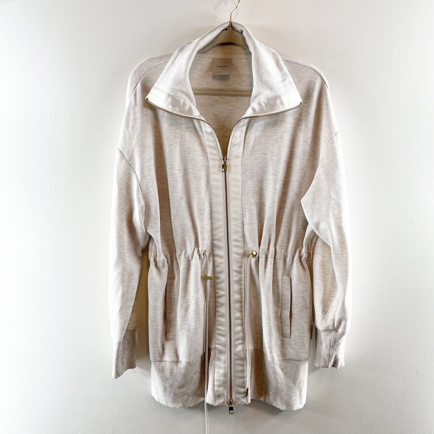 Varley Ridgefield Longline Zip-Through Doublesoft Sweatshirt Jacket Ivory Marl M