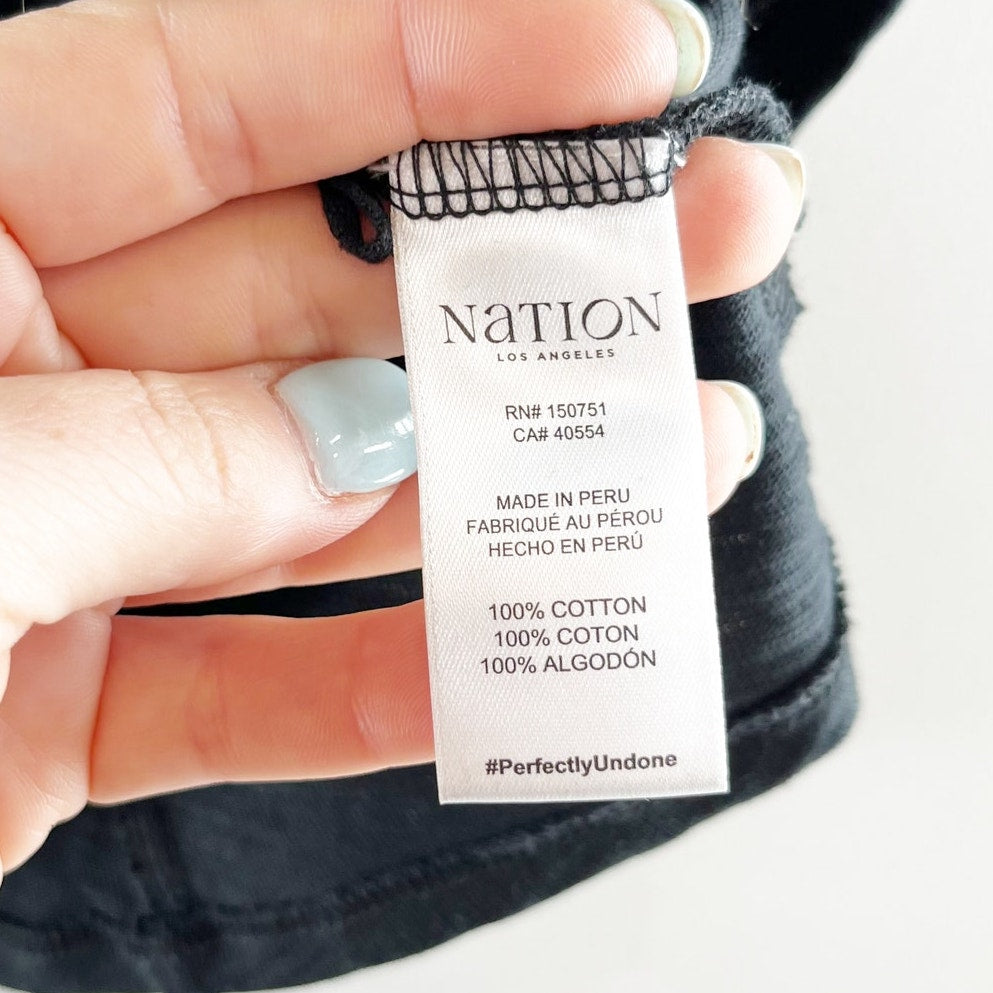 Nation Los Angeles Marcella Short Sleeve Button Up Top Tee Black XS