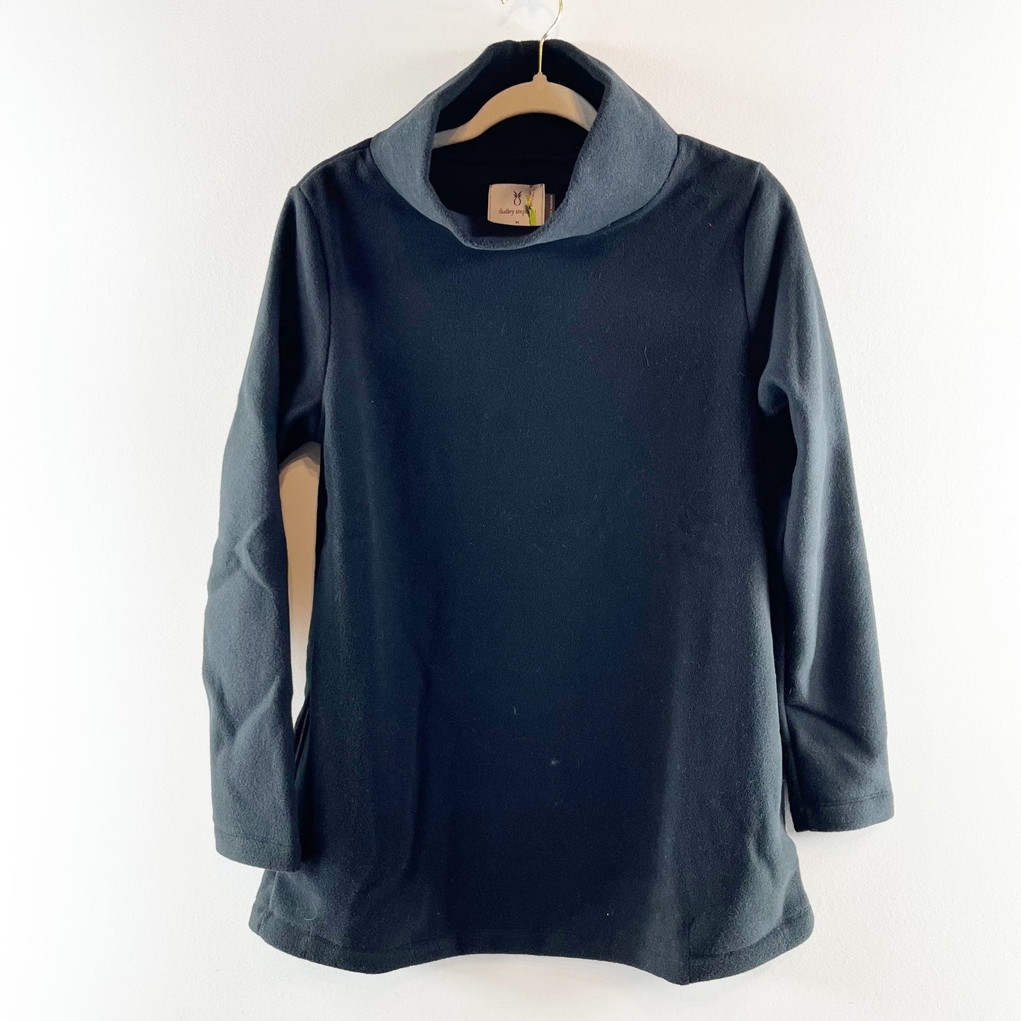 Dudley Stephens Fleece Cobble Hill Turtleneck Tunic Sweatshirt Black Medium