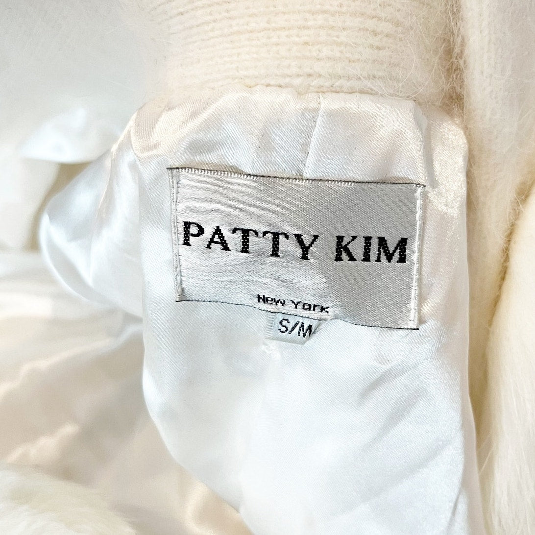 Patty Kim Long Sleeve Rabbit Fur Open Front Cardigan Sweater Cream Small / M