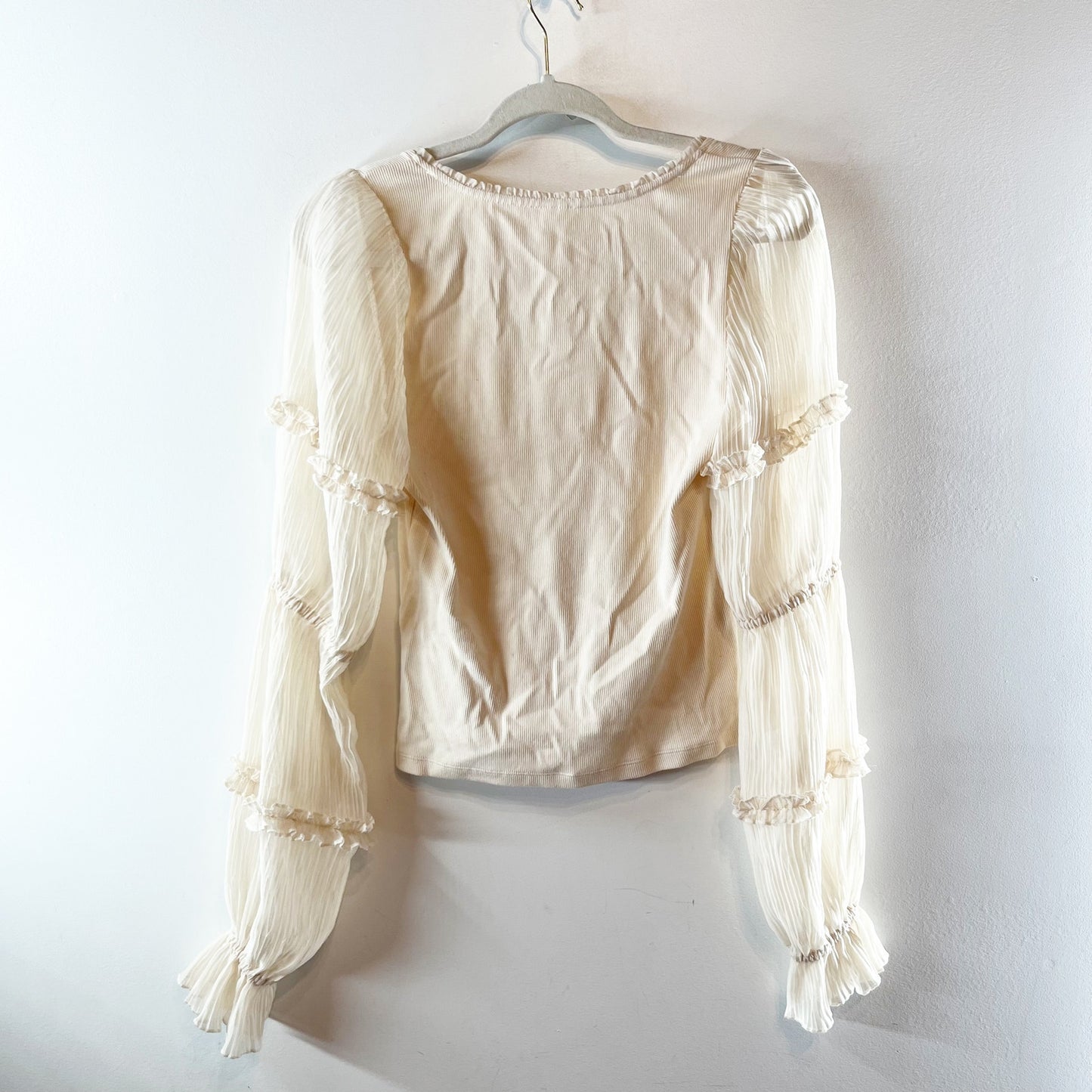 Anthropologie Long-Sleeve Victorian Ruffled Top Blouse Ivory Cream Small