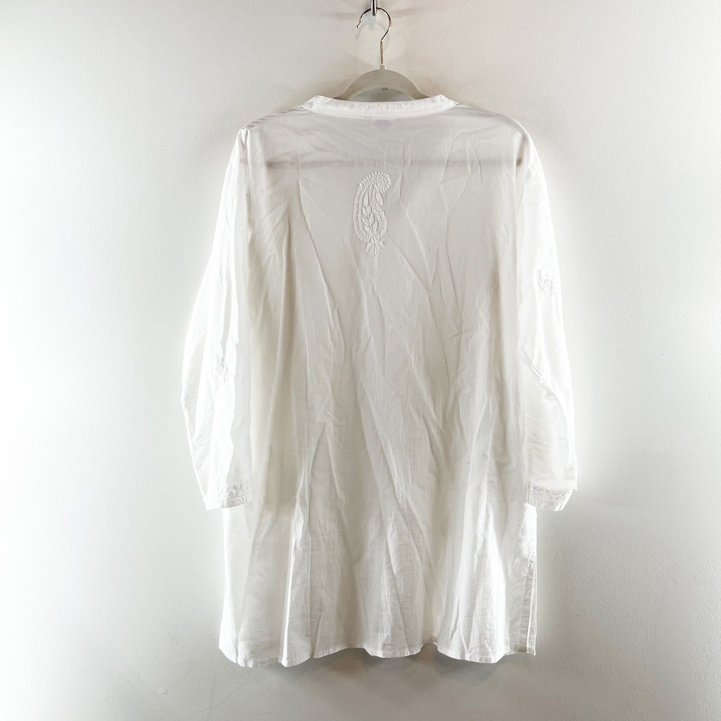 Sevya Handmade Cotton V Neck Long Sleeve Tunic Top Blouse White L / XL