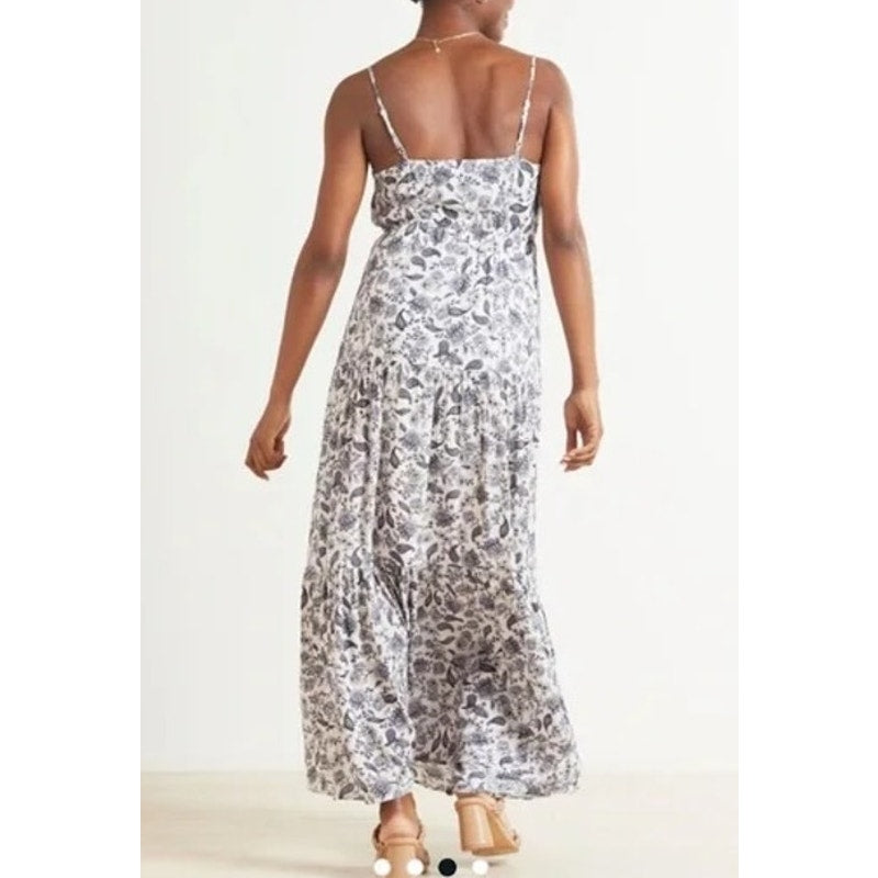 BB Dakota Penelope Floral Maxi Slip Sundress Dress White Blue XS